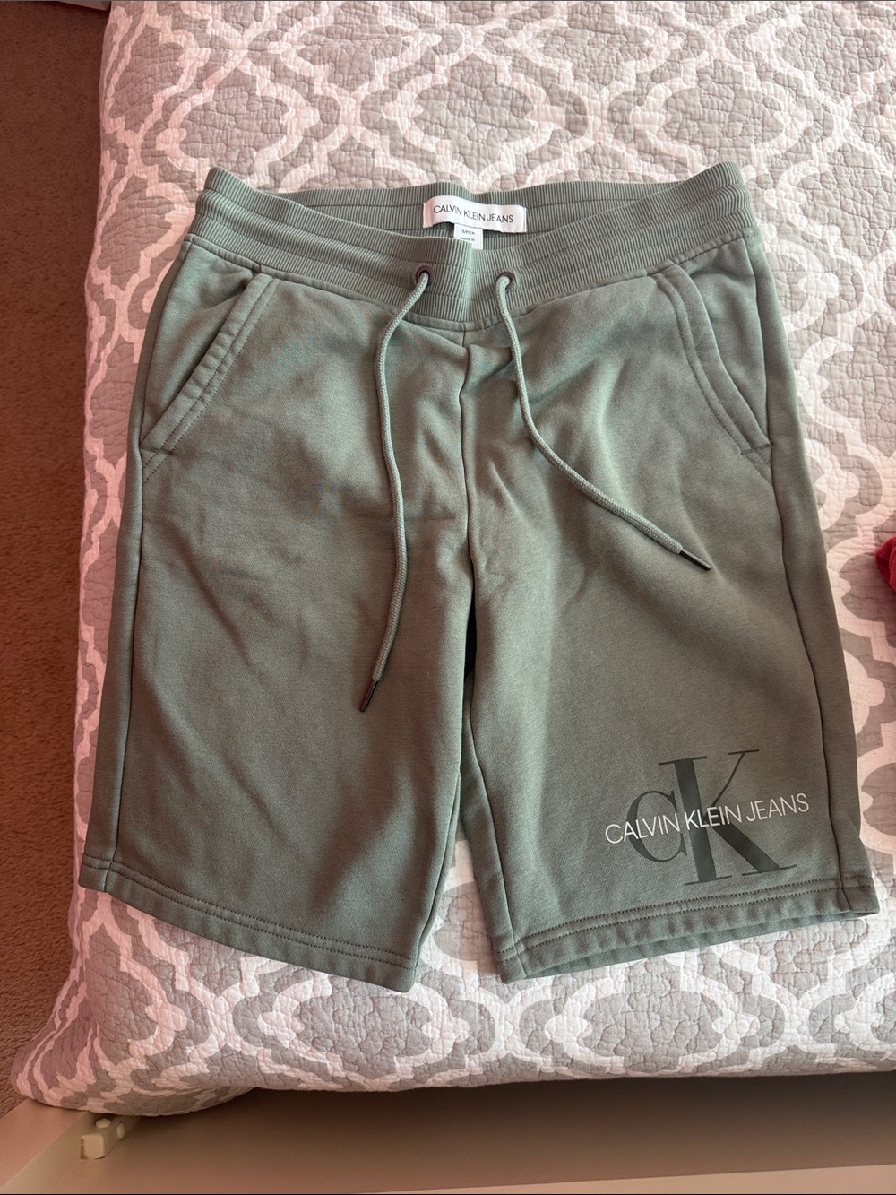 Calvin Klein Jeans Olive Green Logo Athletic Shorts